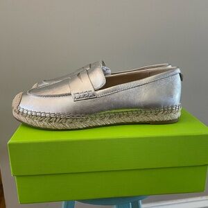 Sam Edelman Kai Espadrille Loafer Shoes Silver Leather Women’s Size 8 NEW IN BOX